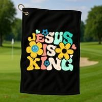 Christian Jesus Is King Aesthetic Groovy Golf Towel thumb 1