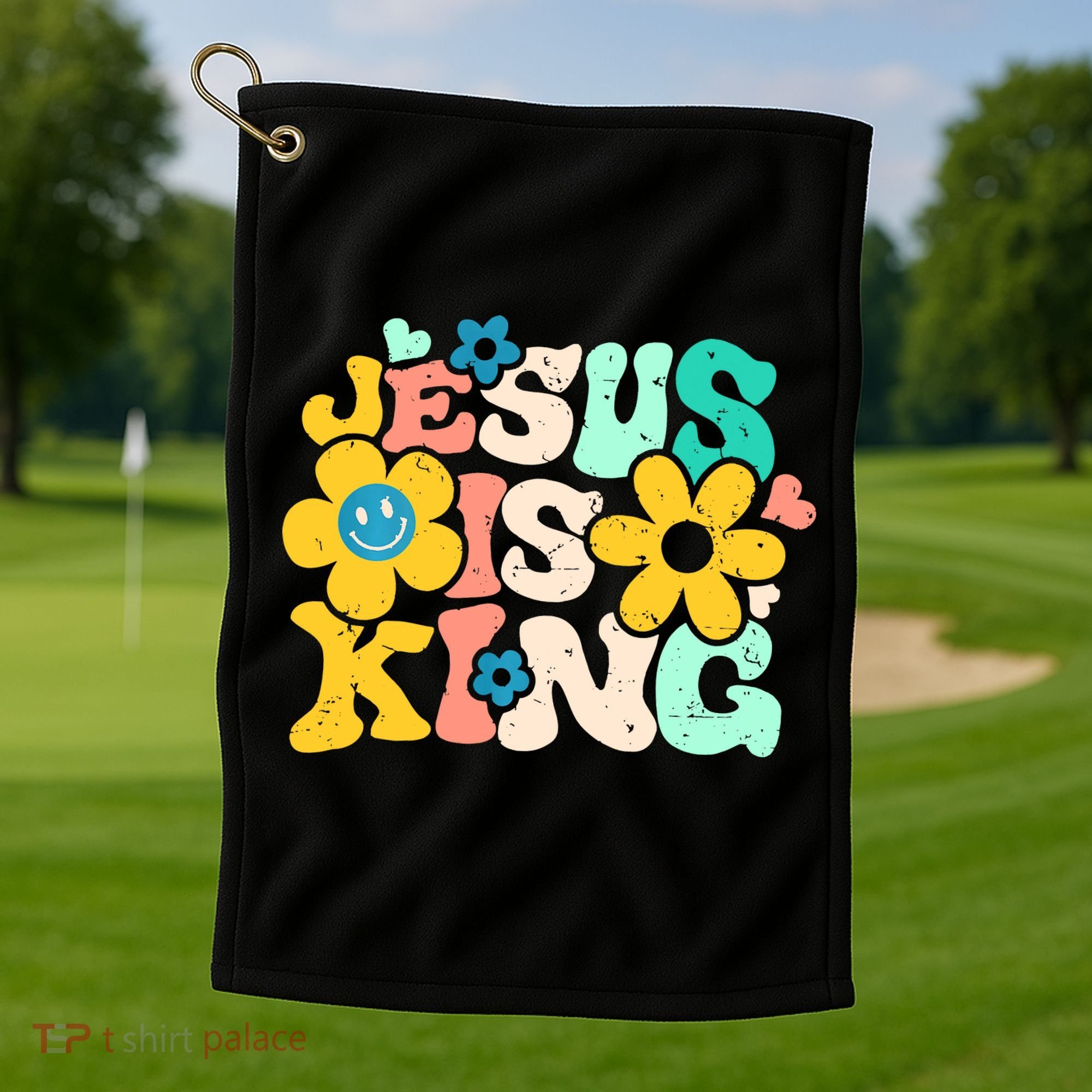 Christian Jesus Is King Aesthetic Groovy Golf Towel