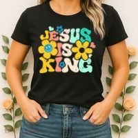 Christian Jesus Is King Aesthetic Groovy Women's T-Shirt thumb 2