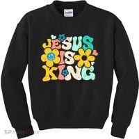 Christian Jesus Is King Aesthetic Groovy Kids Sweatshirt thumb 0