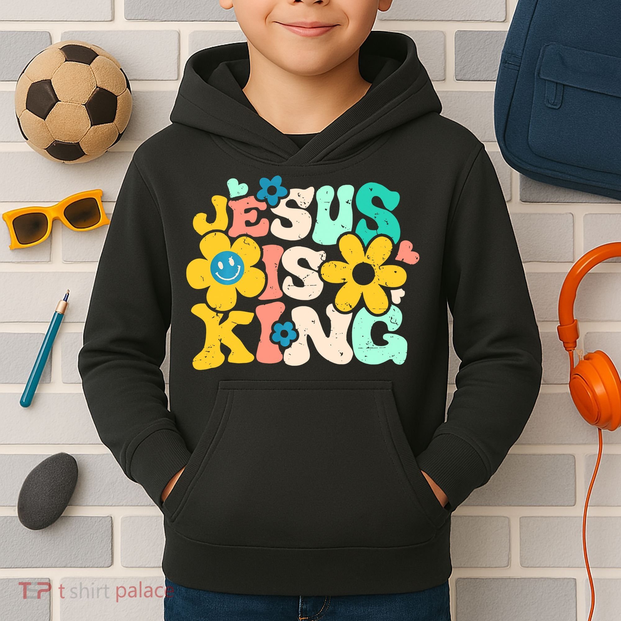 Christian Jesus Is King Aesthetic Groovy Kids Hoodie