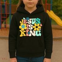 Christian Jesus Is King Aesthetic Groovy Kids Hoodie thumb 3