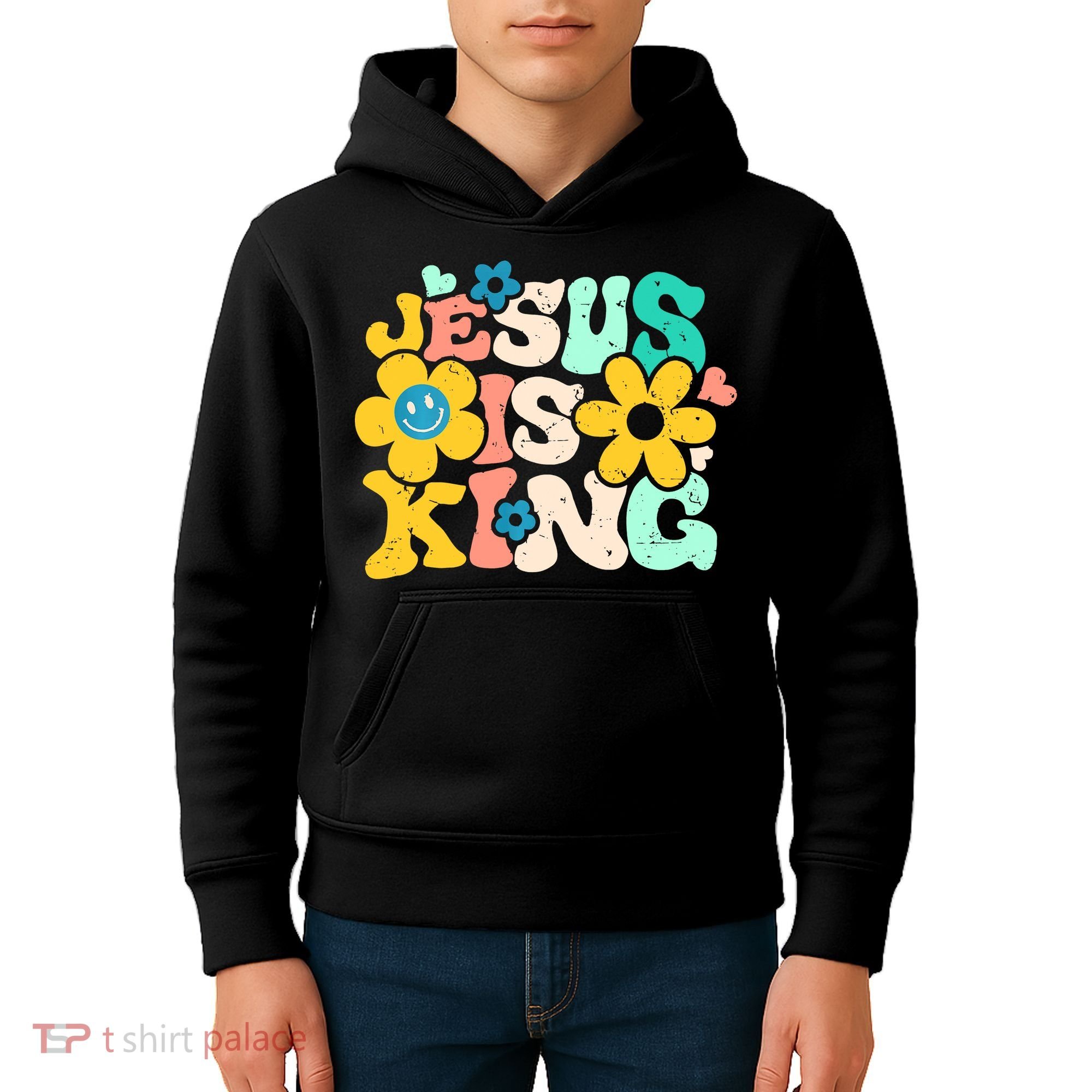 Christian Jesus Is King Aesthetic Groovy Kids Hoodie