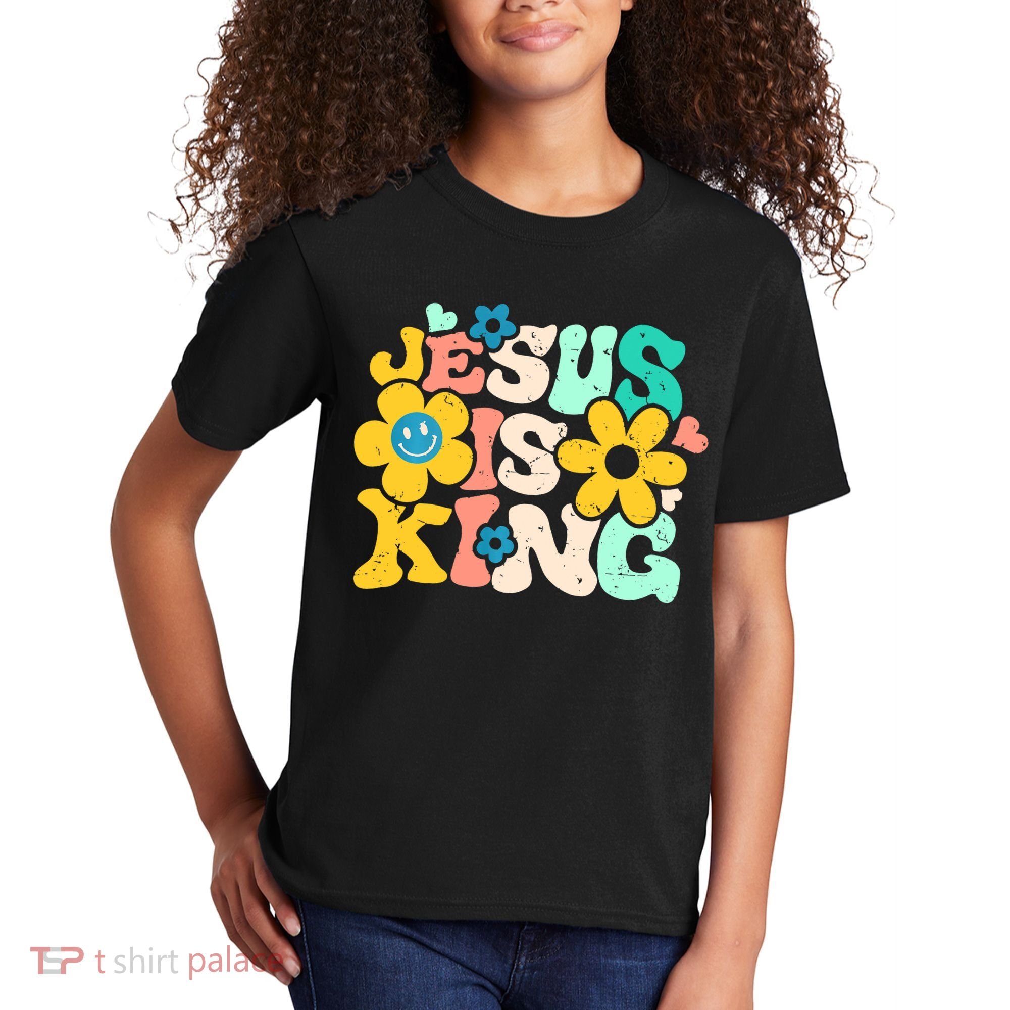 Christian Jesus Is King Aesthetic Groovy Kids T-Shirt