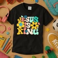 Christian Jesus Is King Aesthetic Groovy Kids T-Shirt thumb 3