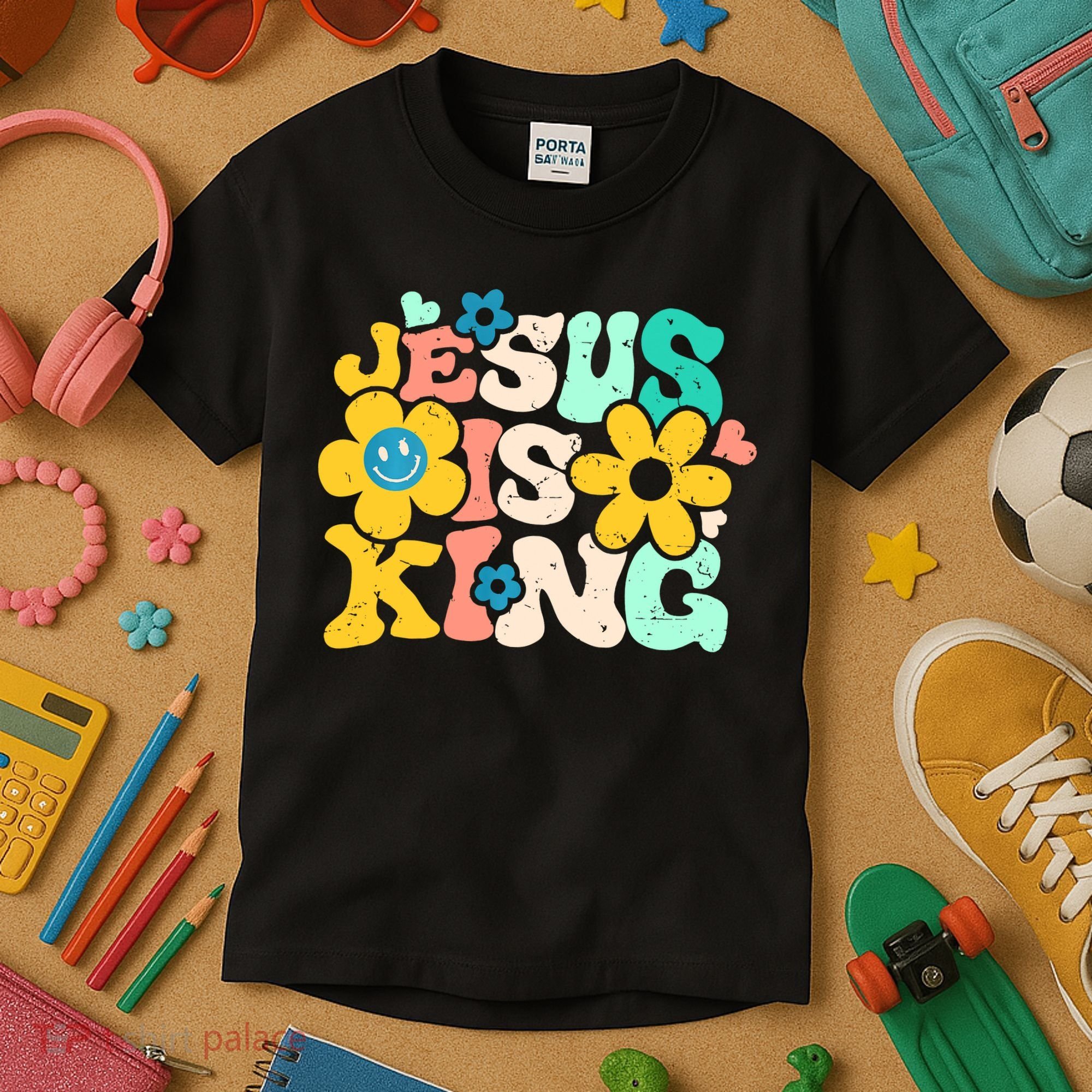 Christian Jesus Is King Aesthetic Groovy Kids T-Shirt