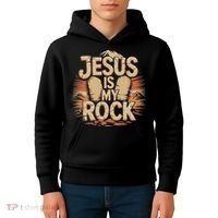 Christian Jesus Is My Rock Bible Verse Biblical Kids Hoodie thumb 4