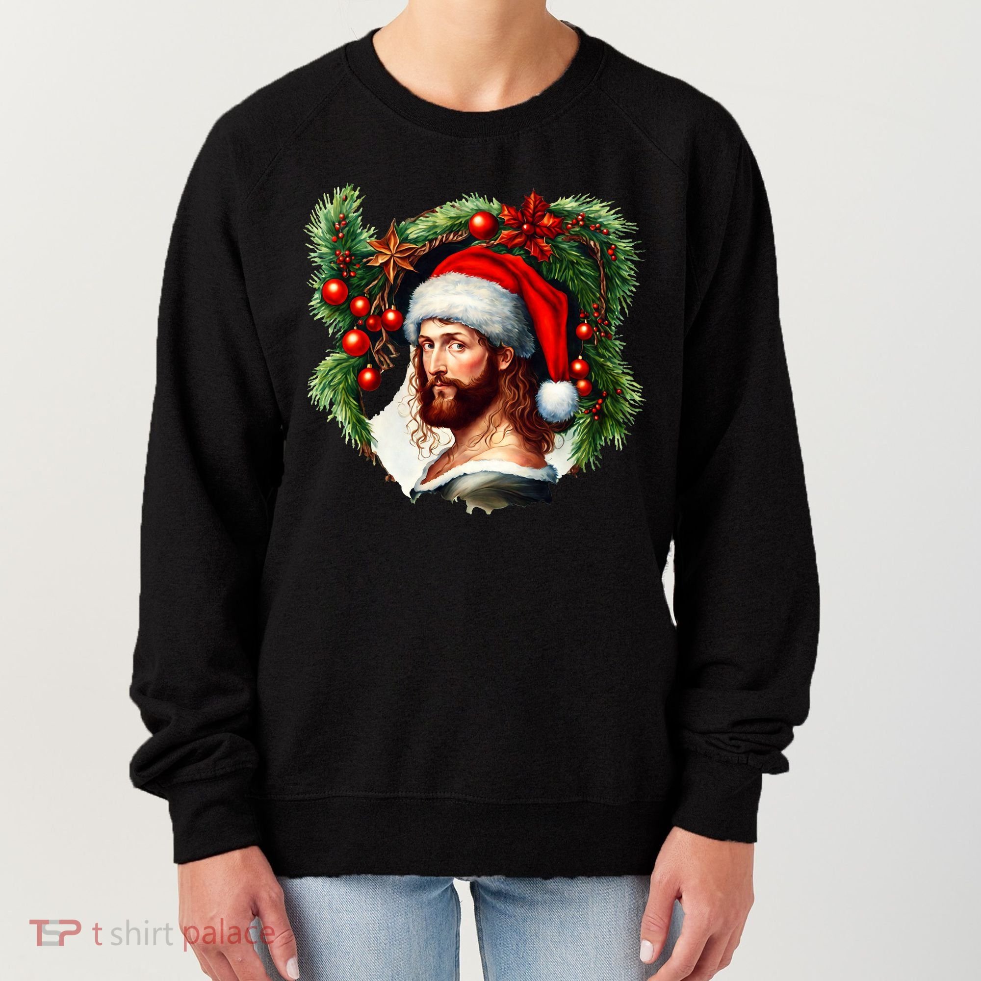 Christmas Jesus In Santa Hat Portrait Decorations Women's Sweatshirt
