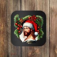 Christmas Jesus In Santa Hat Portrait Decorations Coaster thumb 0