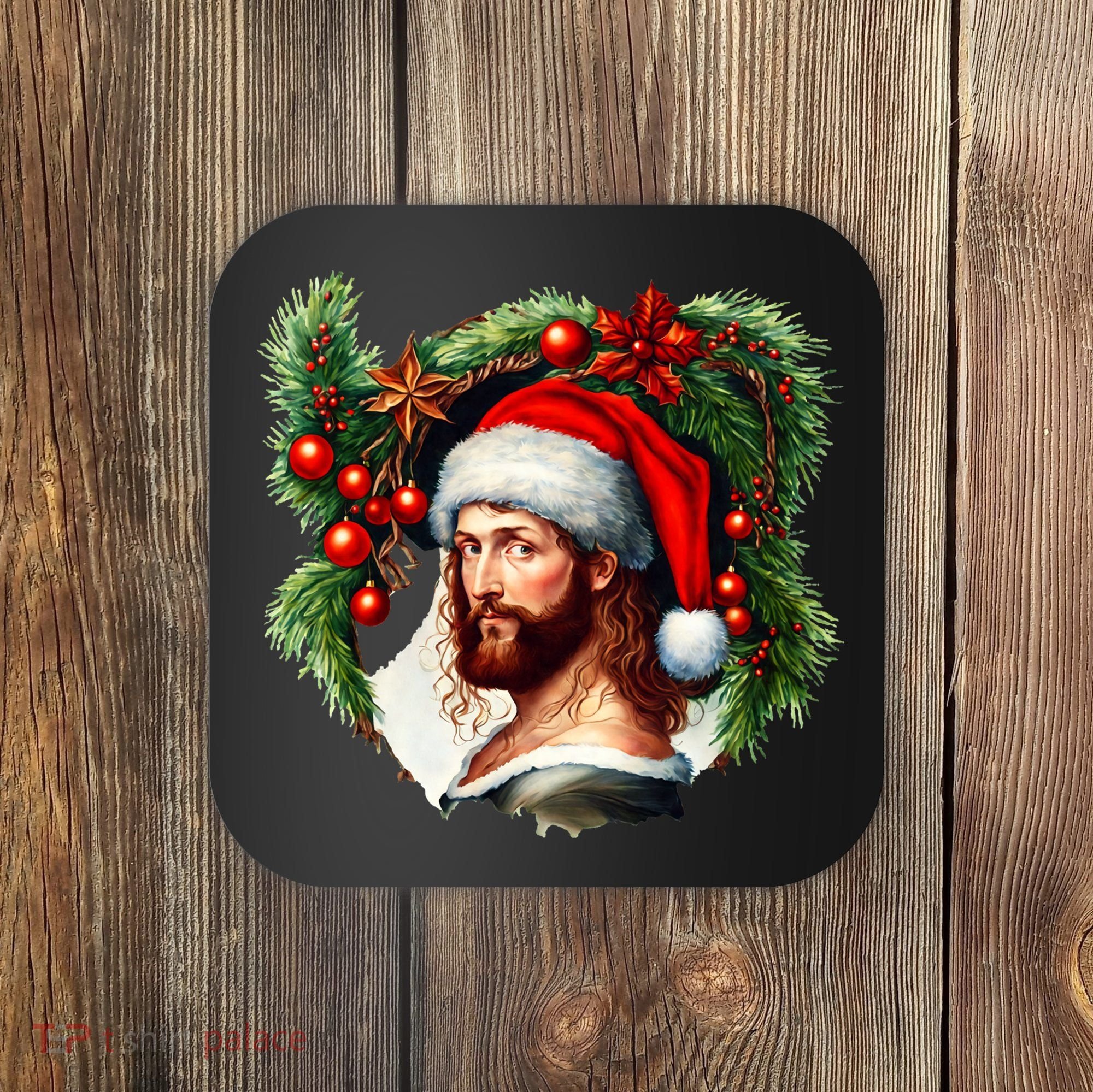 Christmas Jesus In Santa Hat Portrait Decorations Coaster