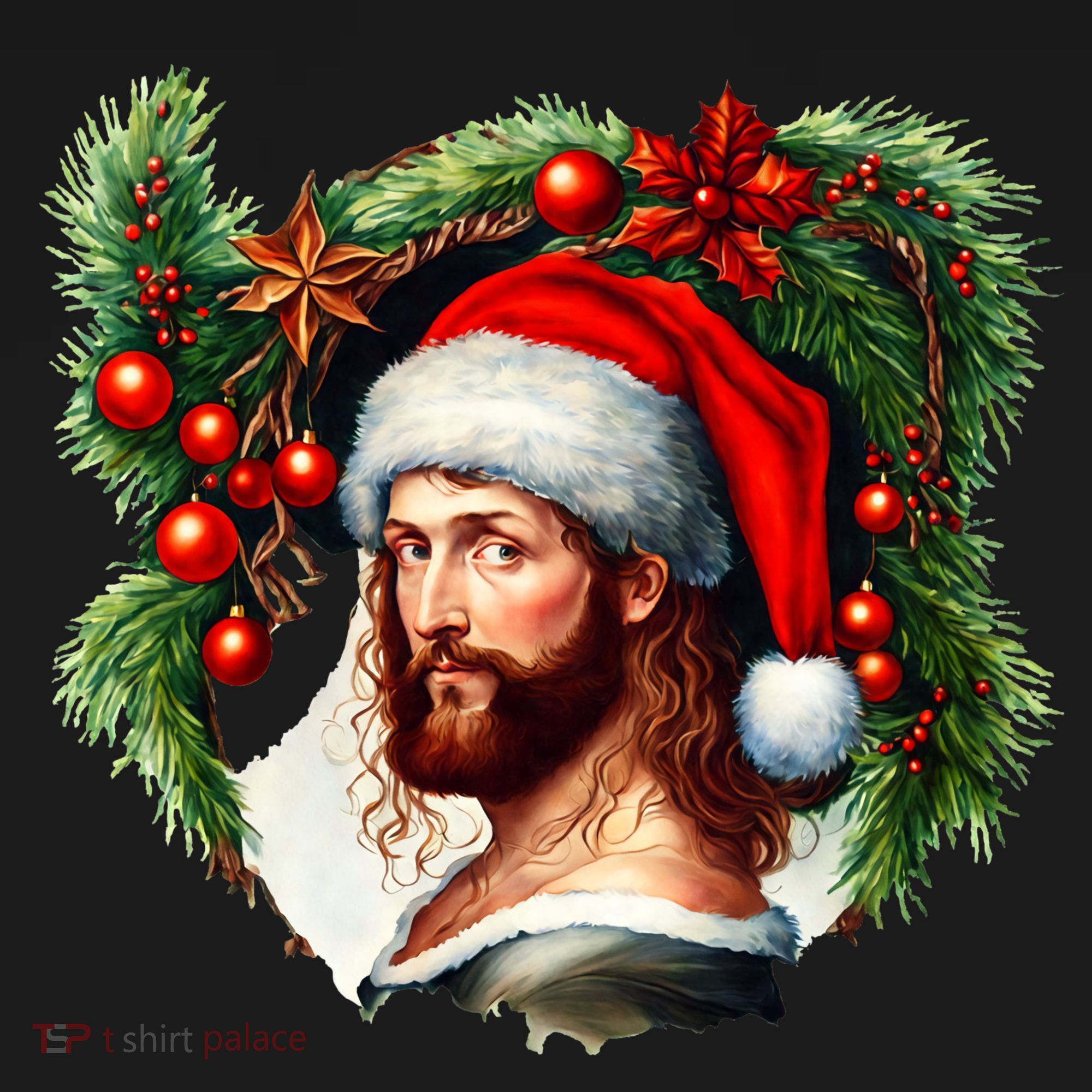 Christmas Jesus In Santa Hat Portrait Decorations Coaster