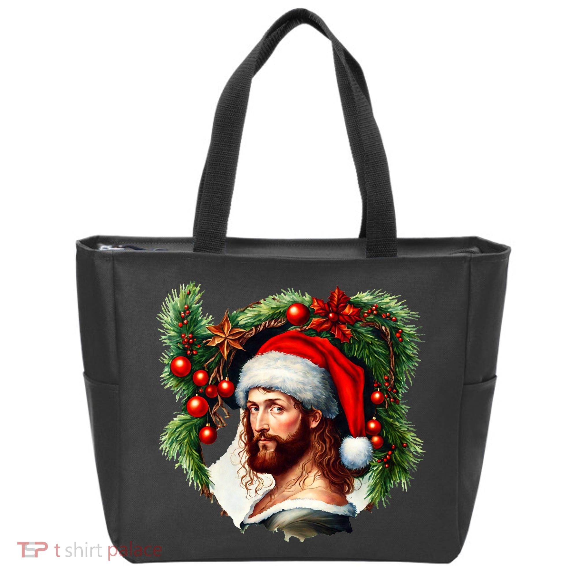 Christmas Jesus In Santa Hat Portrait Decorations Tote Bag