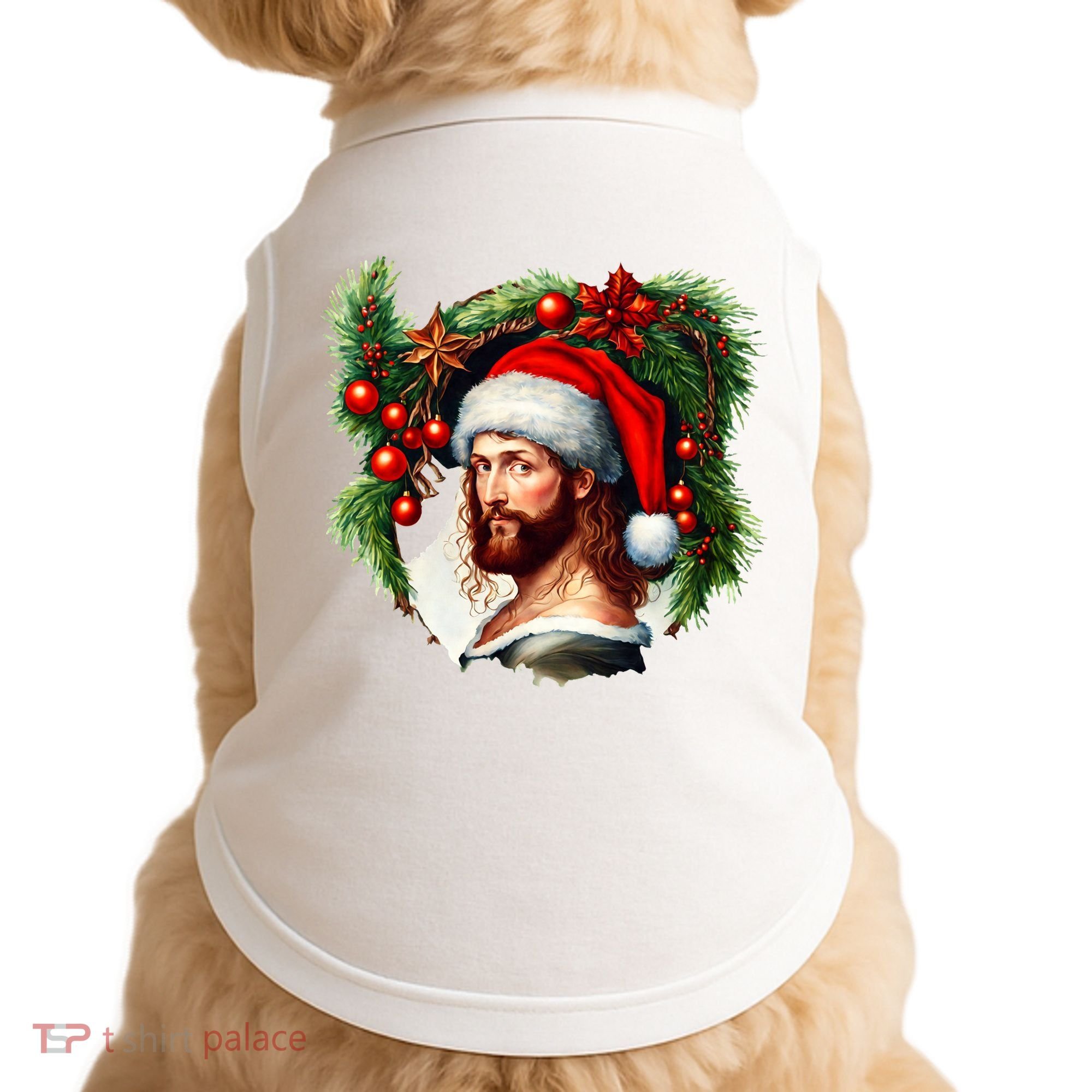 Christmas Jesus In Santa Hat Portrait Decorations Doggie Tank