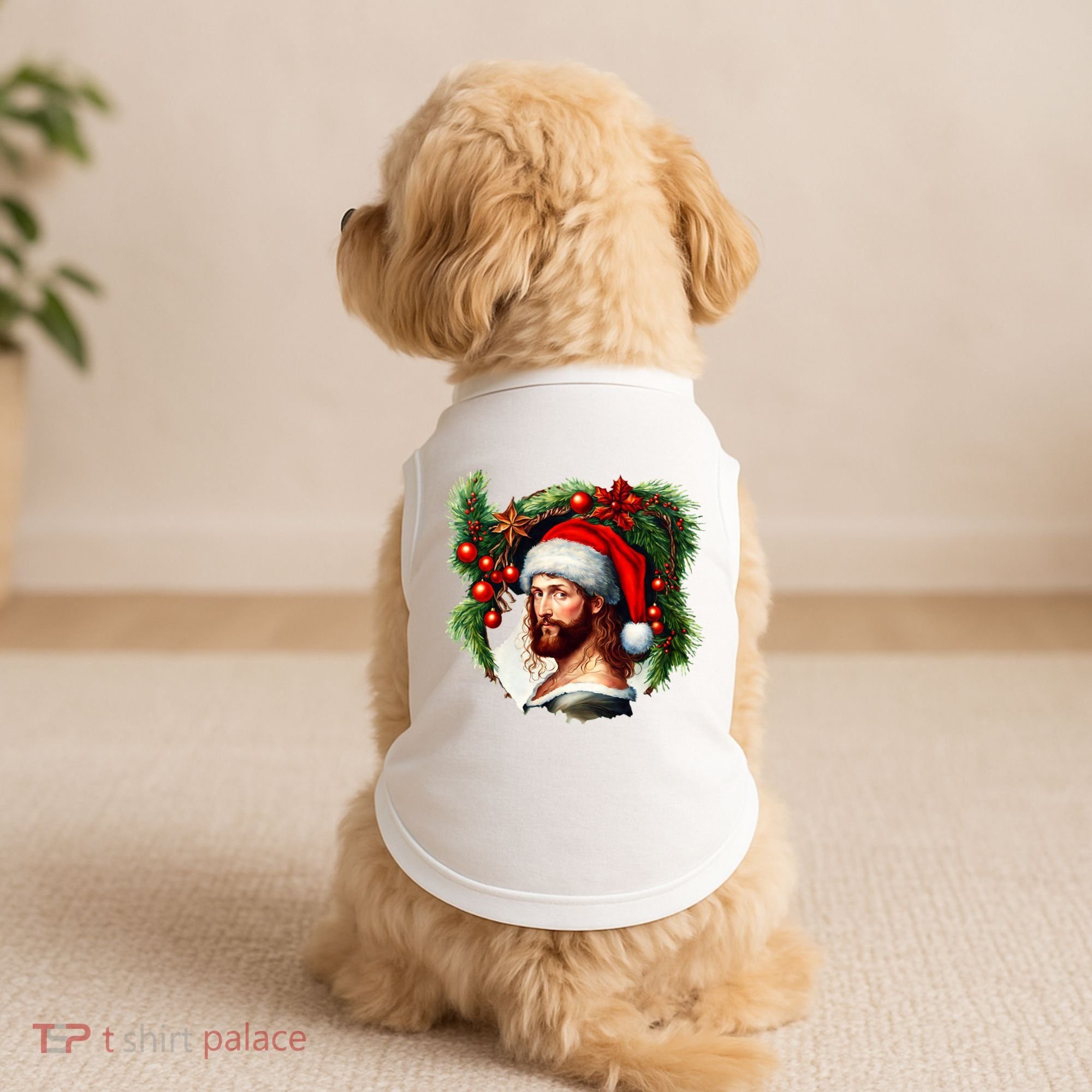 Christmas Jesus In Santa Hat Portrait Decorations Doggie Tank