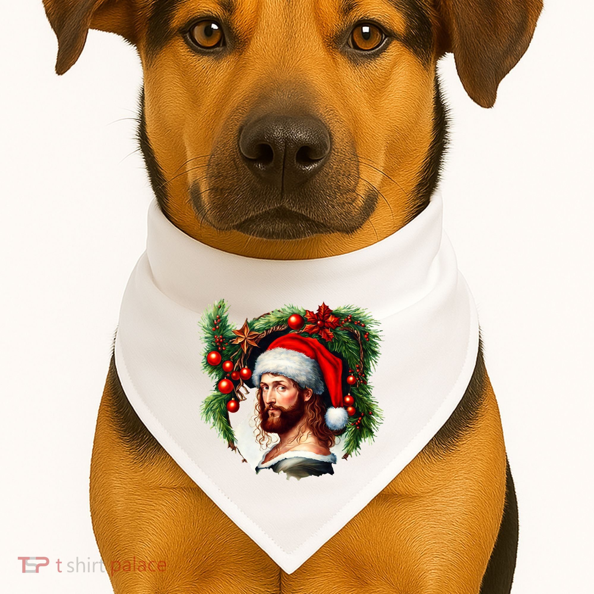 Christmas Jesus In Santa Hat Portrait Decorations USA-Made Doggie Bandana