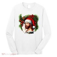Christmas Jesus In Santa Hat Portrait Decorations Long Sleeve Shirt thumb 0