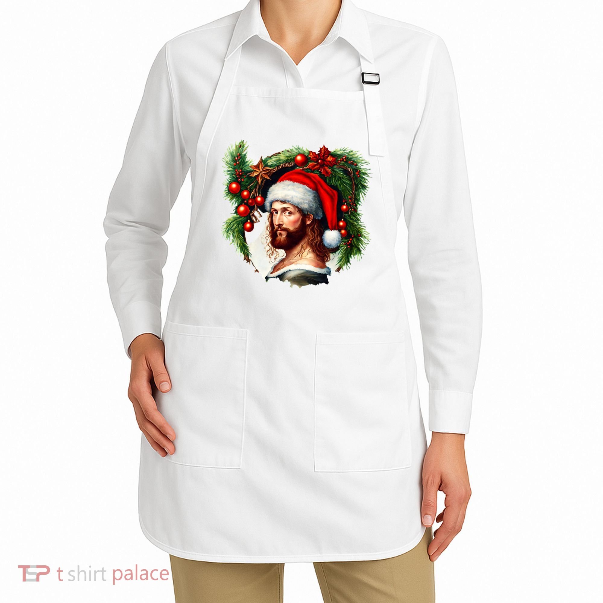 Christmas Jesus In Santa Hat Portrait Decorations Apron
