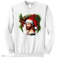 Christmas Jesus In Santa Hat Portrait Decorations Sweatshirt thumb 0