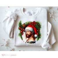 Christmas Jesus In Santa Hat Portrait Decorations Sweatshirt thumb 2