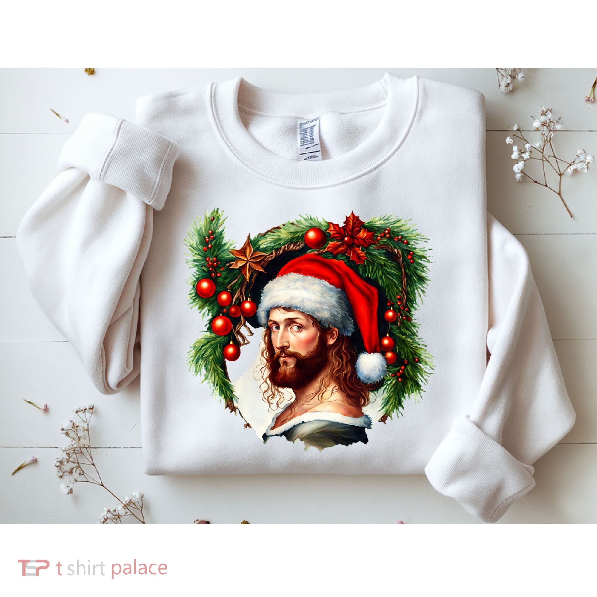 Christmas Jesus In Santa Hat Portrait Decorations Sweatshirt