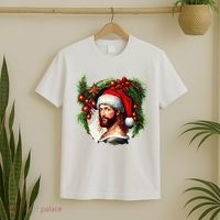 Christmas Jesus In Santa Hat Portrait Decorations T-Shirt thumb 2