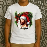 Christmas Jesus In Santa Hat Portrait Decorations T-Shirt thumb 3