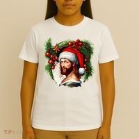 Christmas Jesus In Santa Hat Portrait Decorations T-Shirt thumb 4