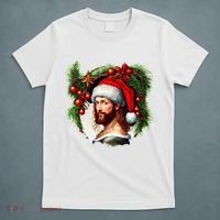 Christmas Jesus In Santa Hat Portrait Decorations T-Shirt thumb 5