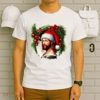 Christmas Jesus In Santa Hat Portrait Decorations T-Shirt thumb 6