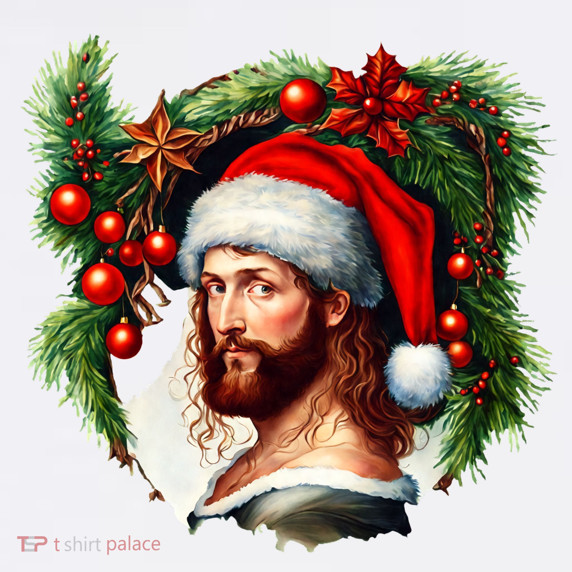 Christmas Jesus In Santa Hat Portrait Decorations T-Shirt