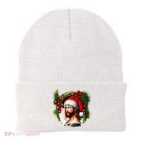 Christmas Jesus In Santa Hat Portrait Decorations Beanie thumb 0