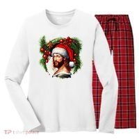 Christmas Jesus In Santa Hat Portrait Decorations Women's Long Sleeve Flannel Pajama Set  thumb 0
