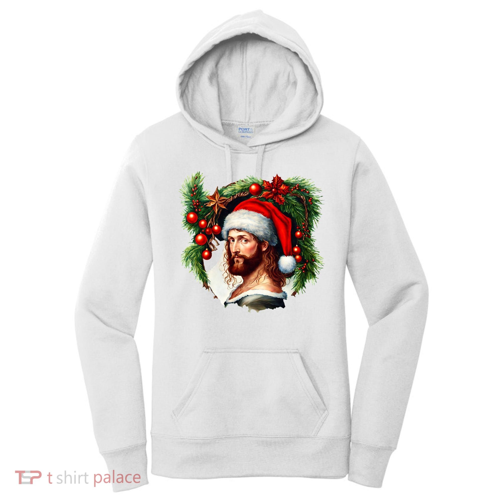 Christmas Jesus In Santa Hat Portrait Decorations Women's Hoodie