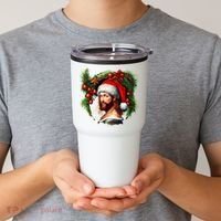 Christmas Jesus In Santa Hat Portrait Decorations Tumbler thumb 2