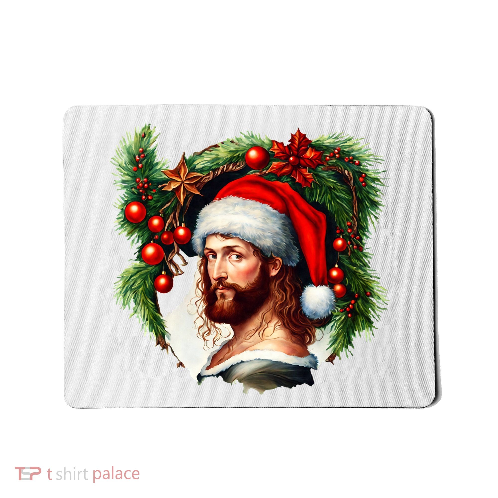 Christmas Jesus In Santa Hat Portrait Decorations Mousepad