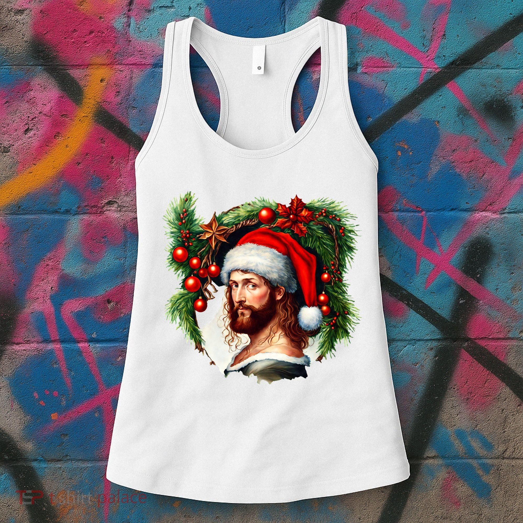 Christmas Jesus In Santa Hat Portrait Decorations Women's Tank Top