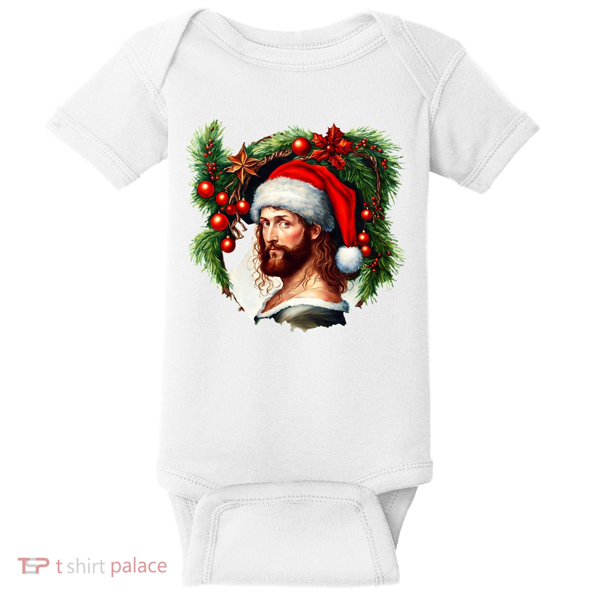 Christmas Jesus In Santa Hat Portrait Decorations Baby Bodysuit