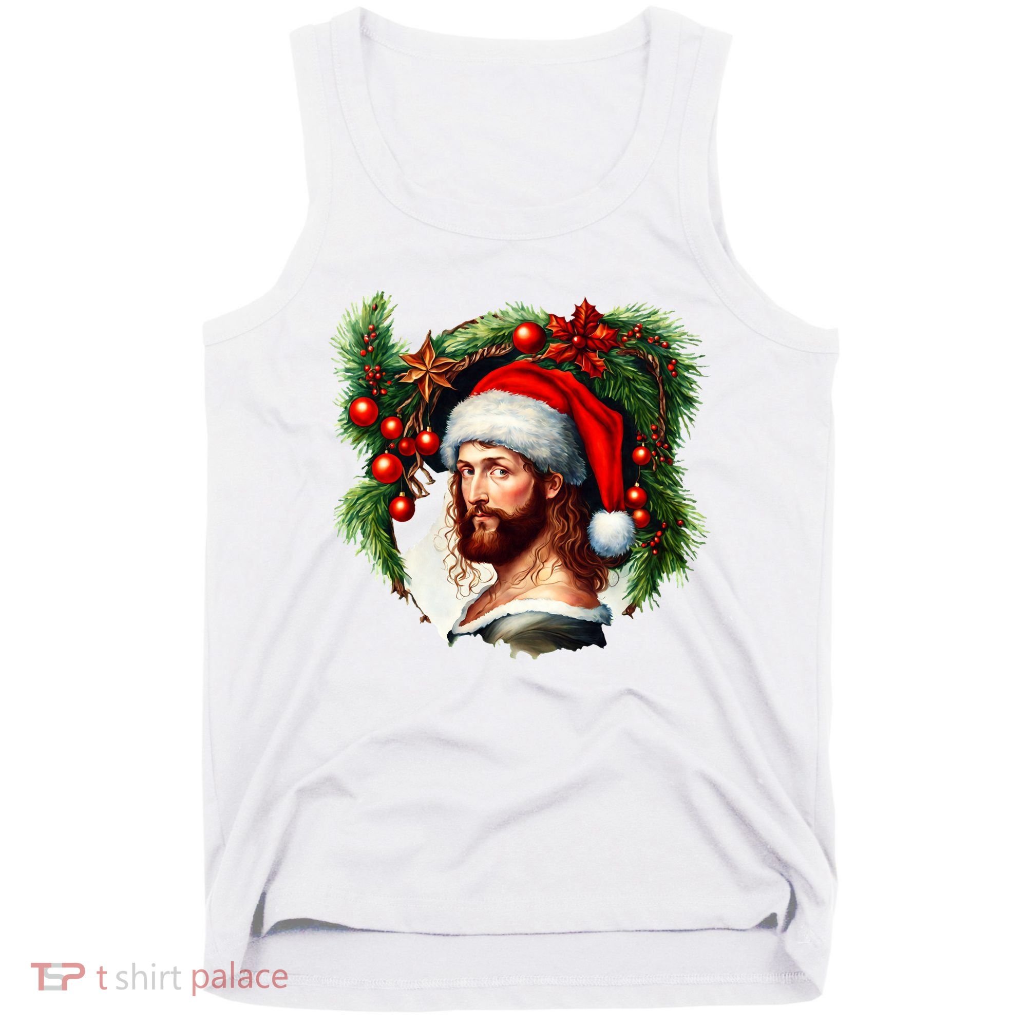 Christmas Jesus In Santa Hat Portrait Decorations Tank Top