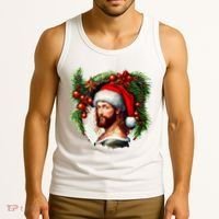 Christmas Jesus In Santa Hat Portrait Decorations Tank Top thumb 3