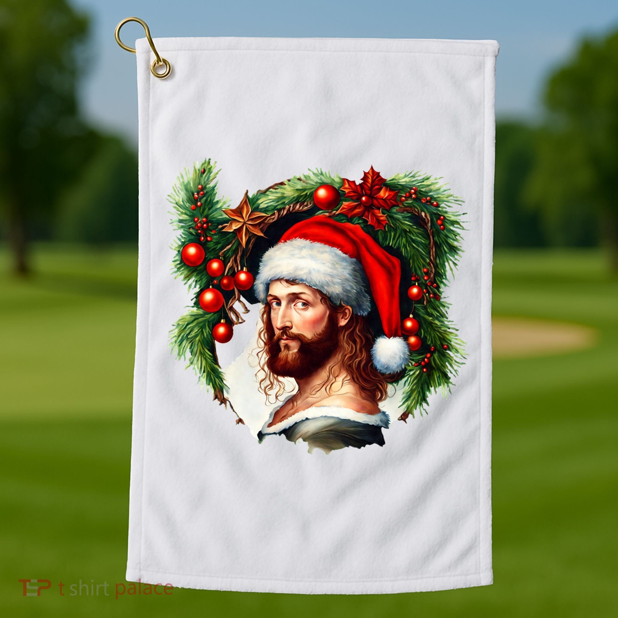 Christmas Jesus In Santa Hat Portrait Decorations Golf Towel