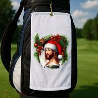 Christmas Jesus In Santa Hat Portrait Decorations Golf Towel thumb 2