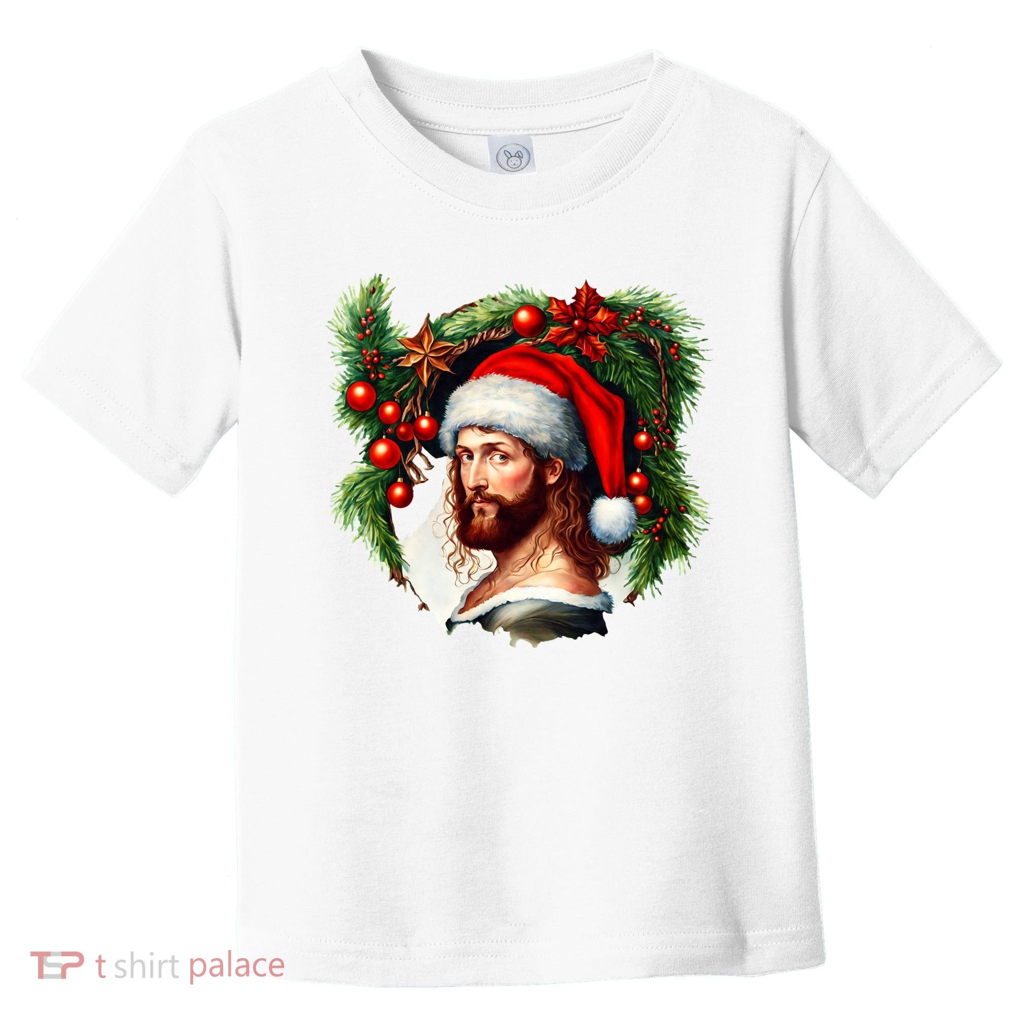 Christmas Jesus In Santa Hat Portrait Decorations Toddler T-Shirt