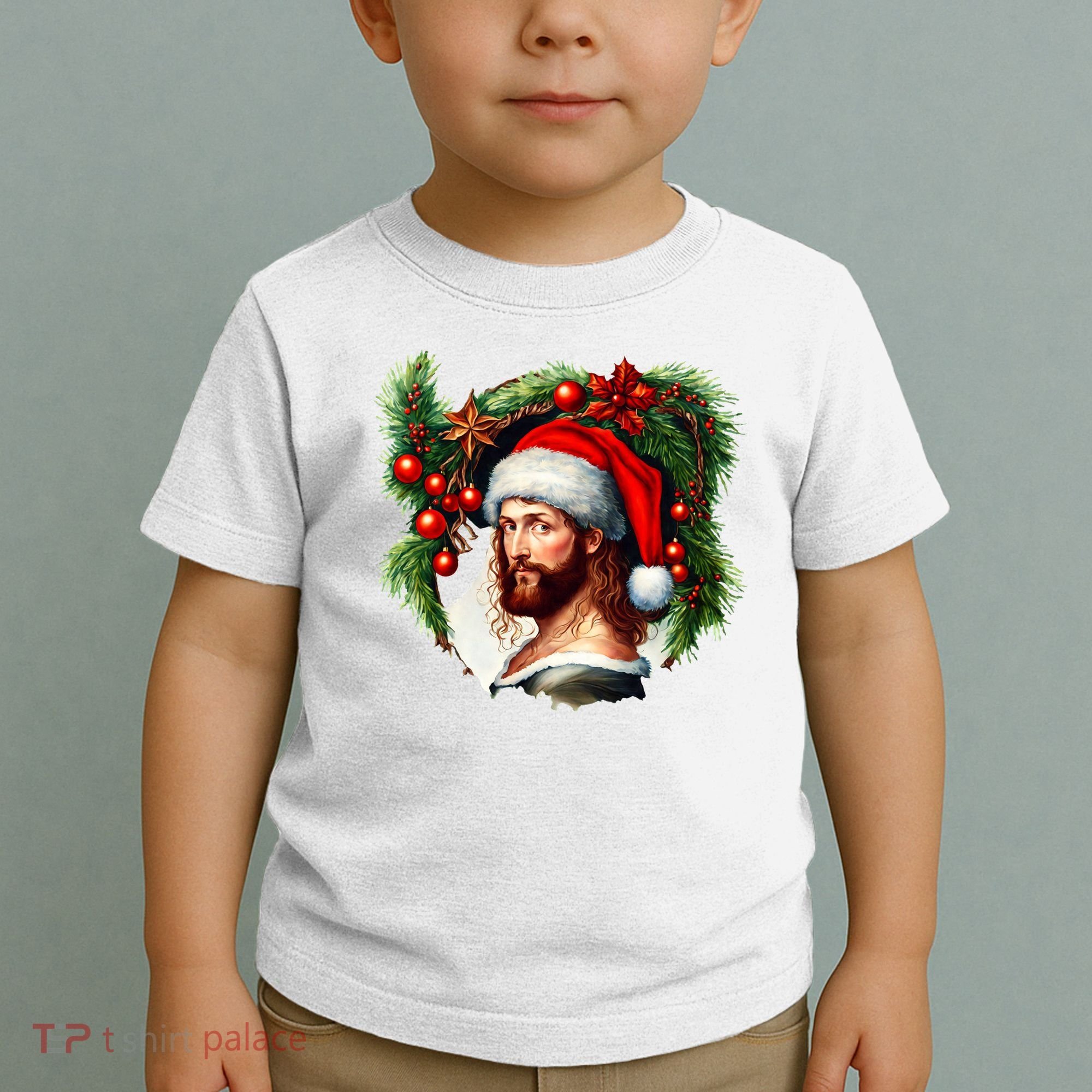 Christmas Jesus In Santa Hat Portrait Decorations Toddler T-Shirt