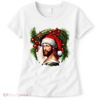 Christmas Jesus In Santa Hat Portrait Decorations Women's T-Shirt thumb 0