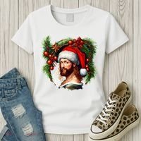 Christmas Jesus In Santa Hat Portrait Decorations Women's T-Shirt thumb 3