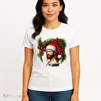 Christmas Jesus In Santa Hat Portrait Decorations Women's T-Shirt thumb 4