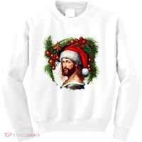 Christmas Jesus In Santa Hat Portrait Decorations Kids Sweatshirt thumb 0