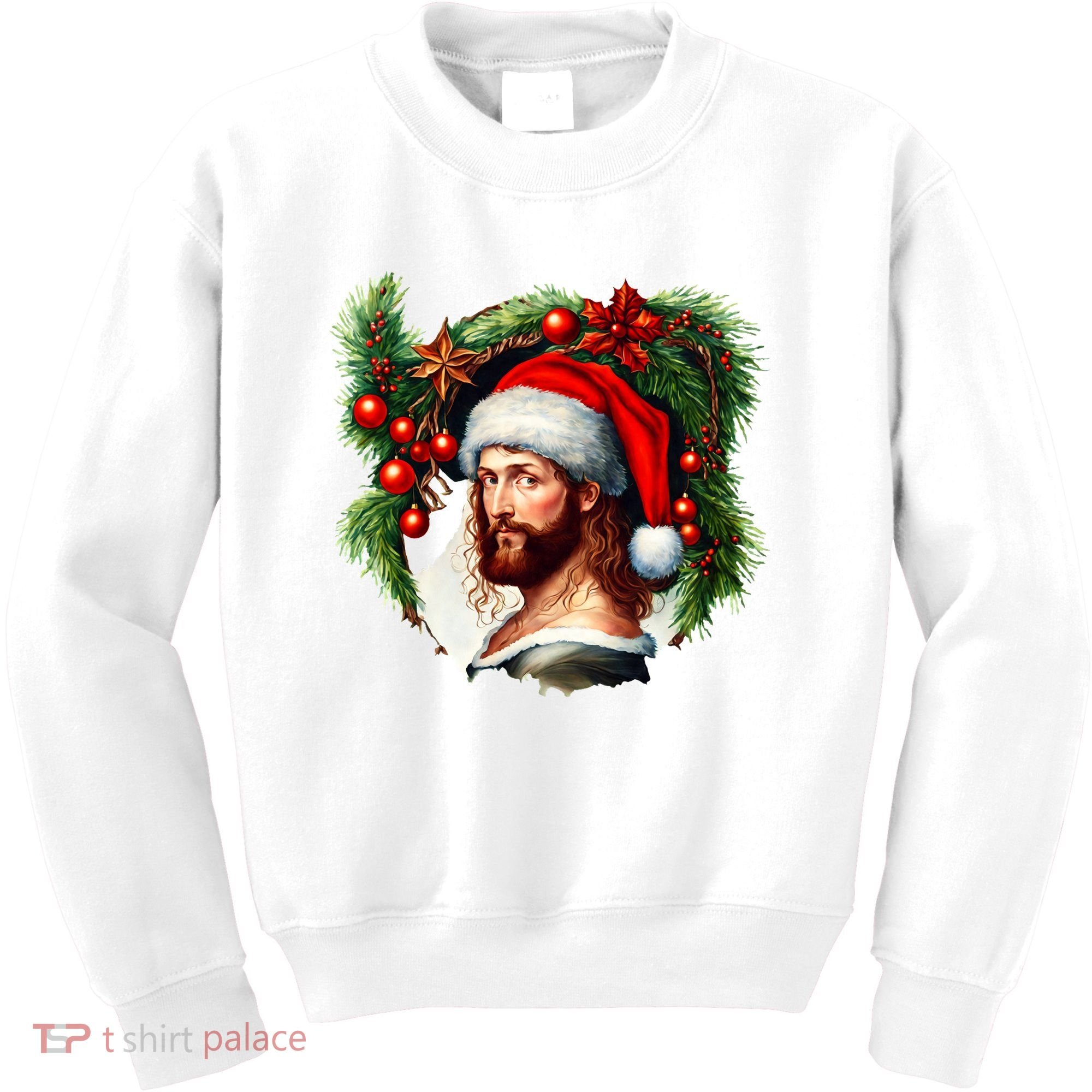 Christmas Jesus In Santa Hat Portrait Decorations Kids Sweatshirt
