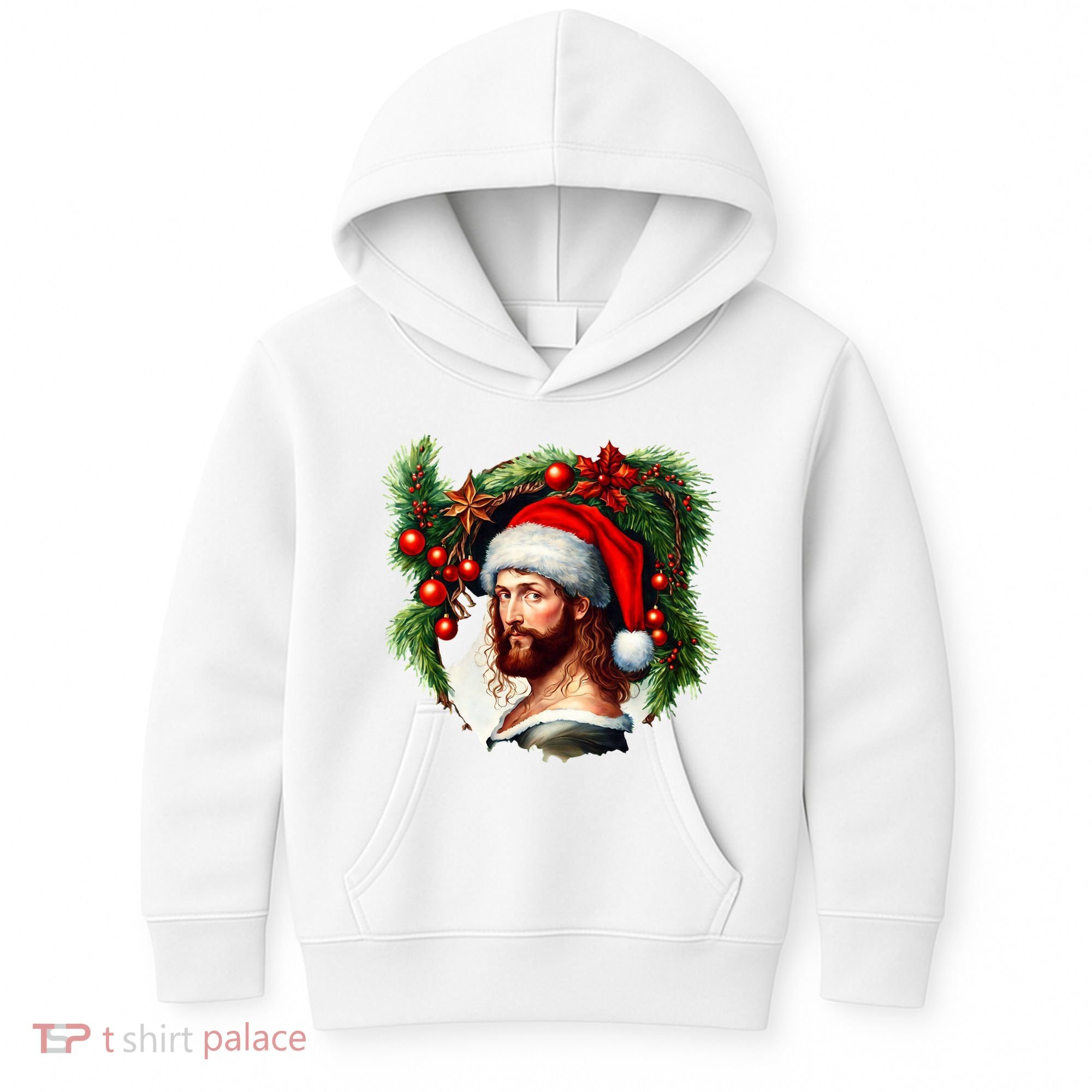 Christmas Jesus In Santa Hat Portrait Decorations Kids Hoodie