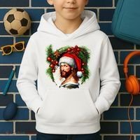 Christmas Jesus In Santa Hat Portrait Decorations Kids Hoodie thumb 2